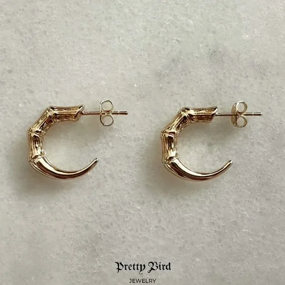 18K Yellow Gold Plated 3/4 Bamboo Hoop Earrings - Picture 1 of 1